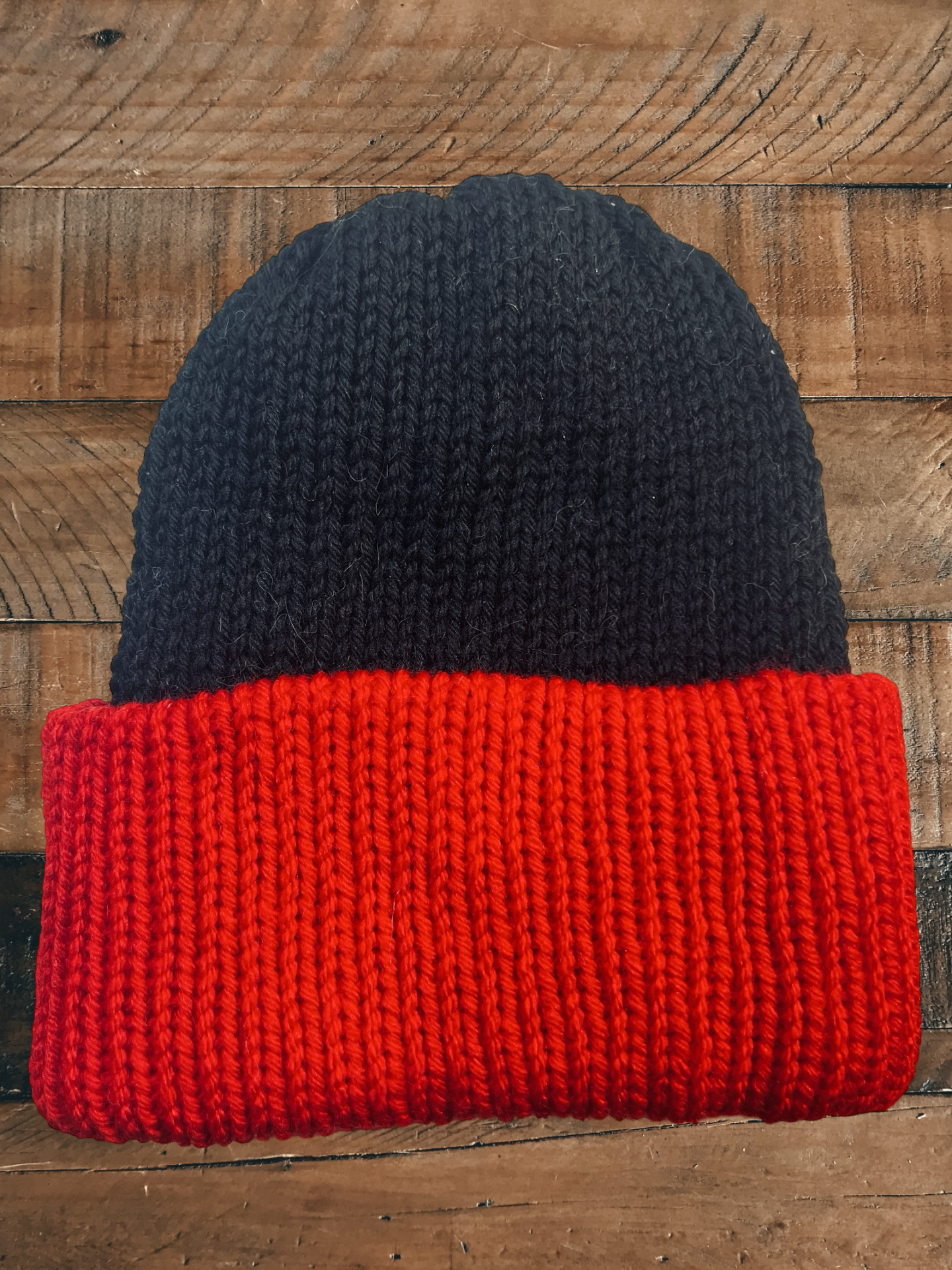 Black and Red Reversible Knit Beanie