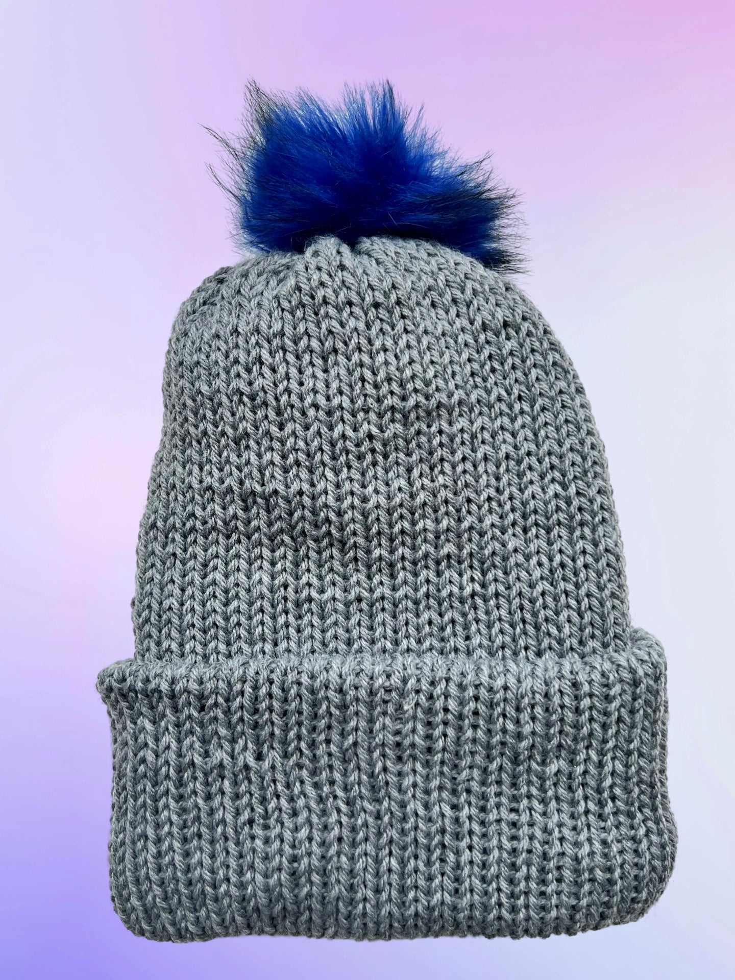 Gray Pom Pom Knit Beanie