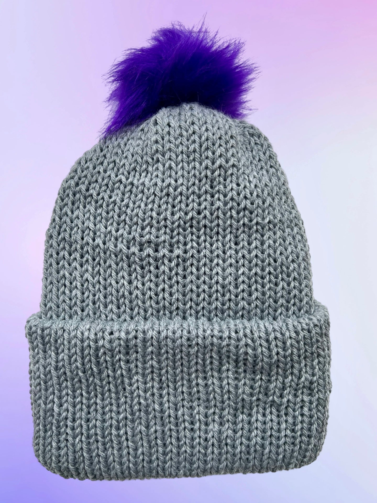 Gray Pom Pom Knit Beanie