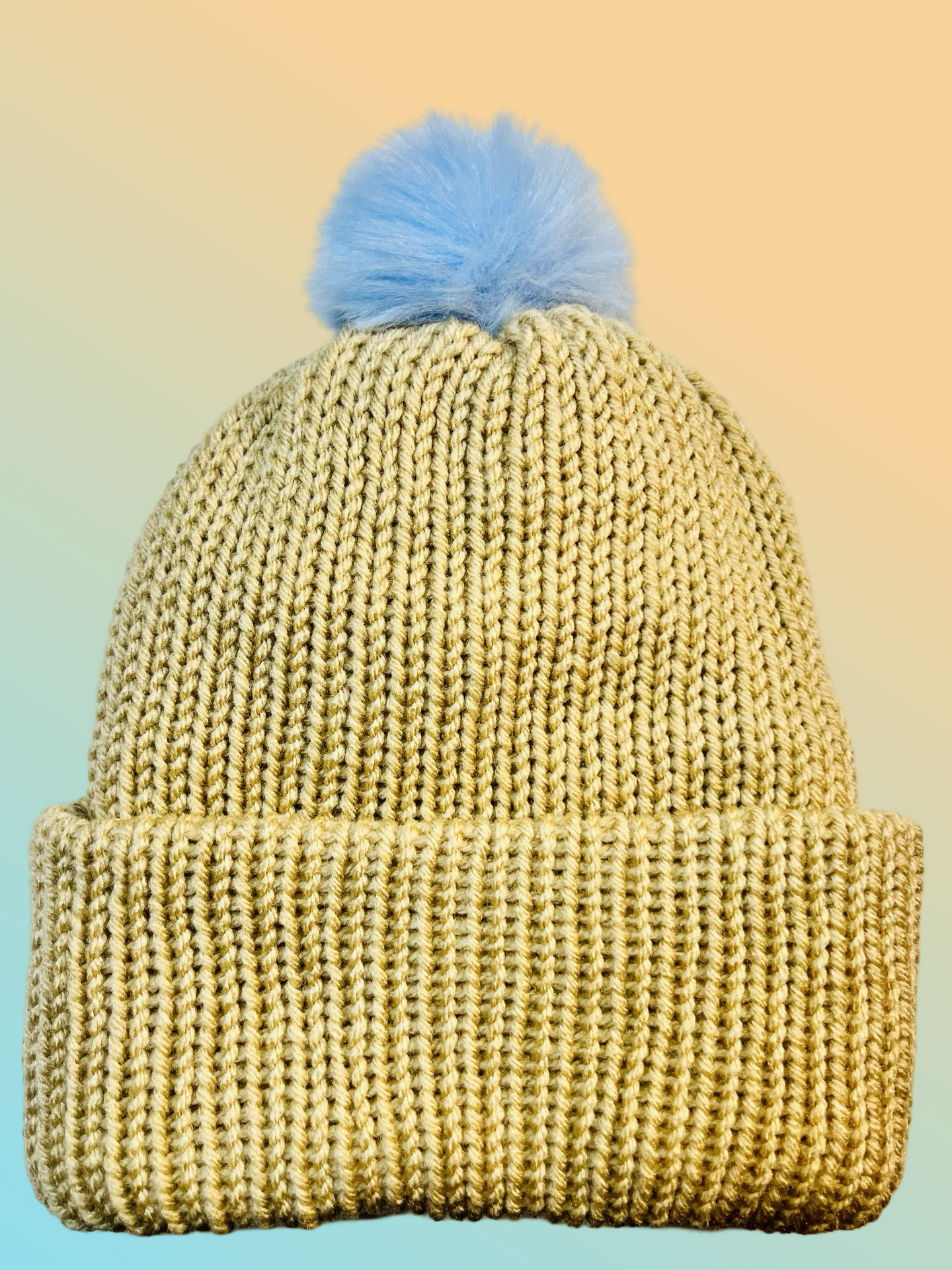 Tan Knit Pom Pom Beanie