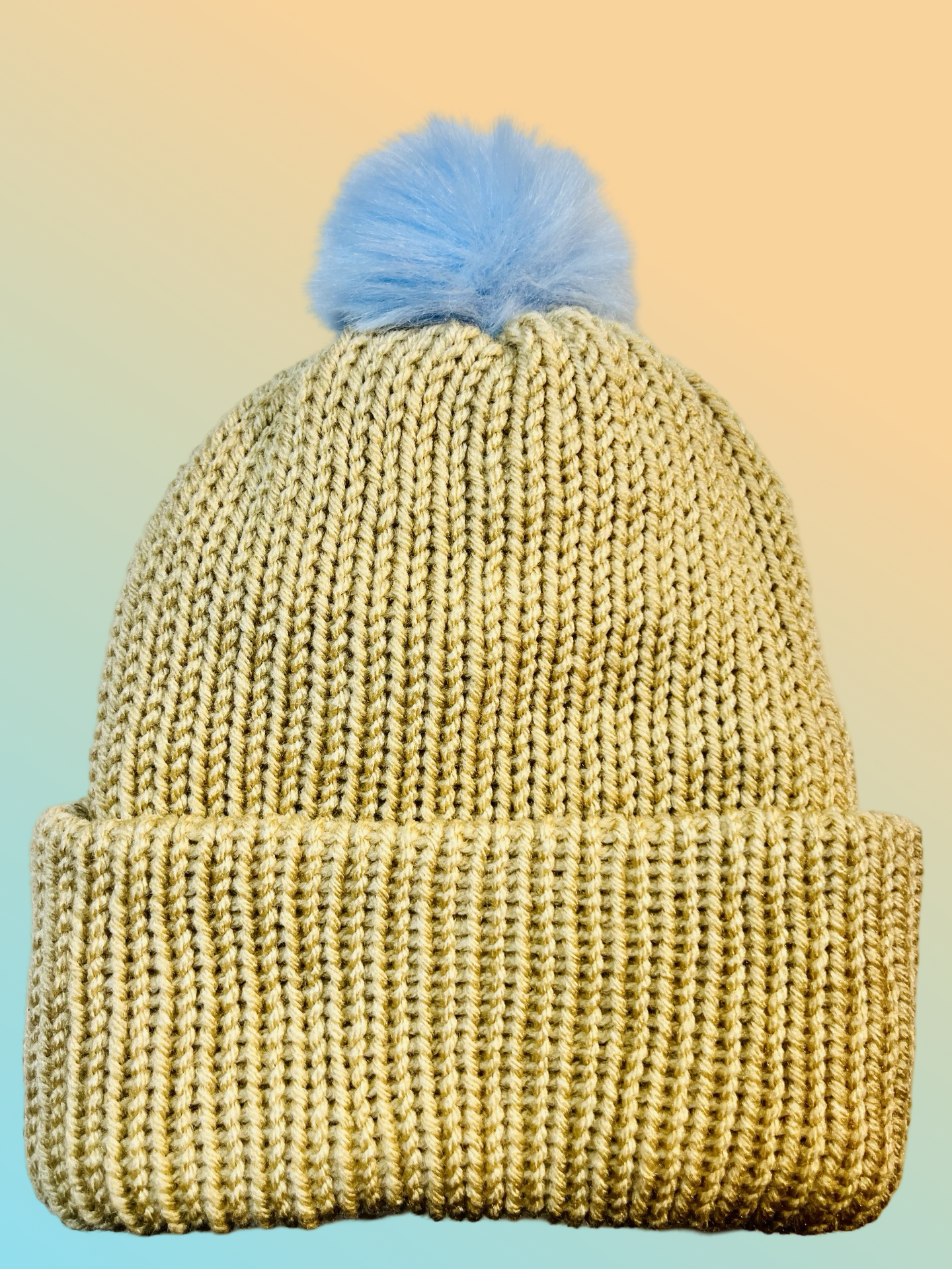 Tan Knit Pom Pom Beanie