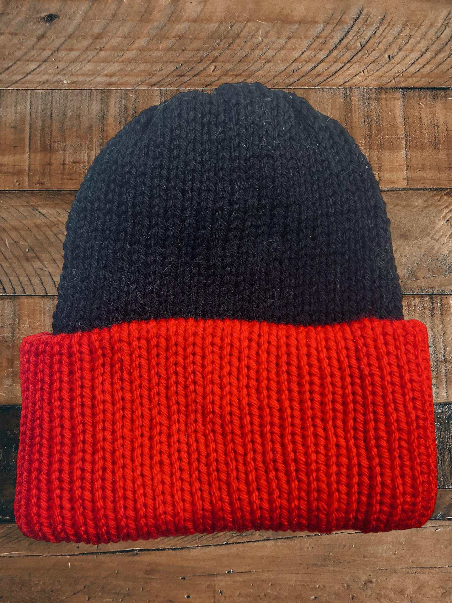 Black and Red Reversible Knit Beanie