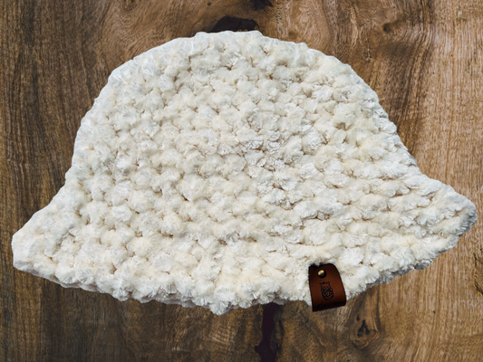 White Velvet Crochet Bucket Hat
