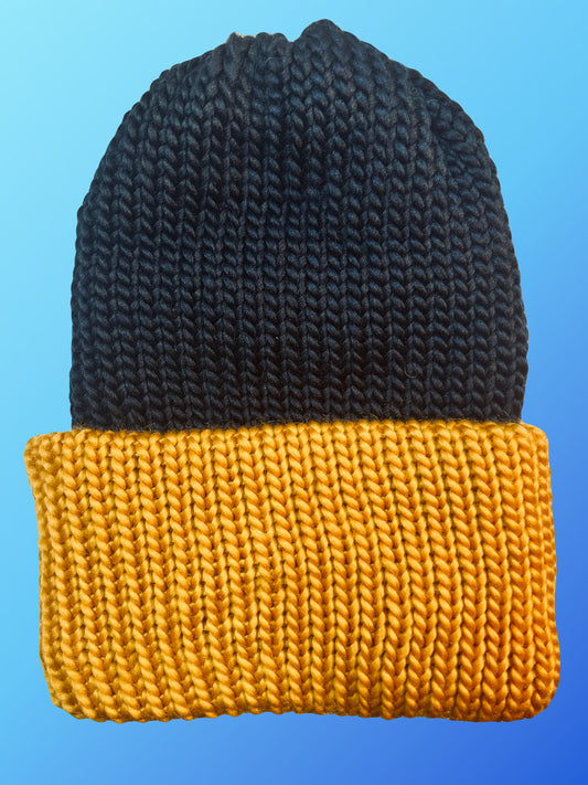 Black and Gold Reversible Knit Beanie