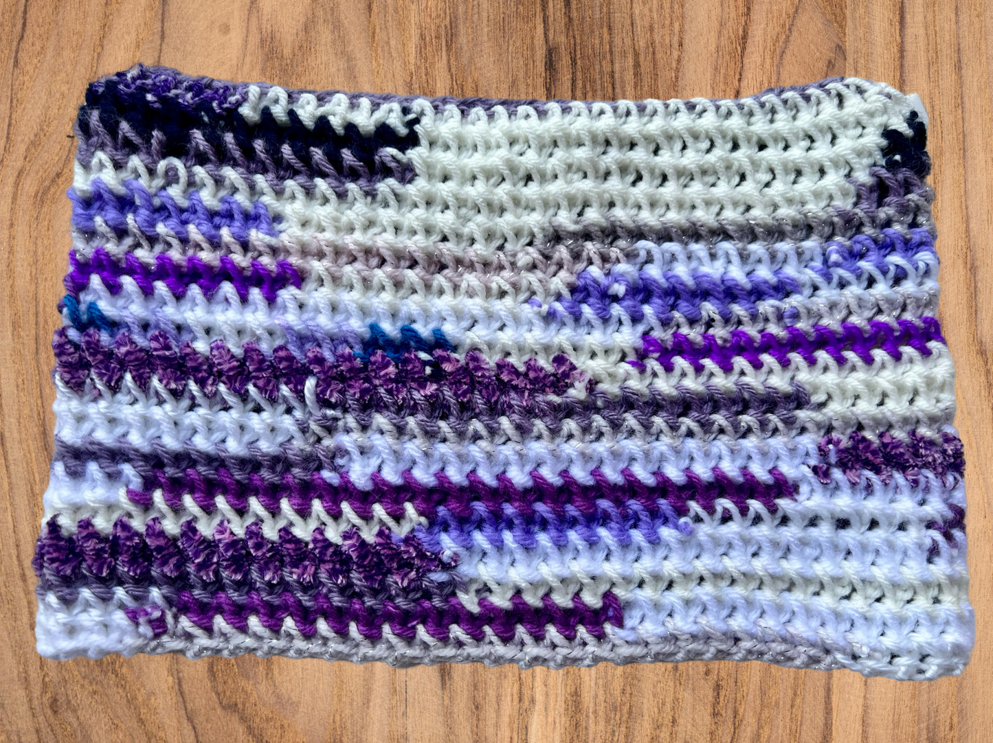 Purple and White Scrap Yarn Crochet Cat Ear Beanie
