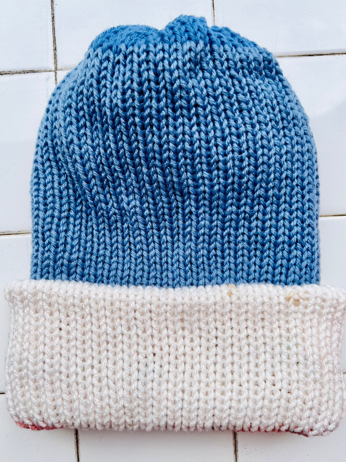 Blue and Pink Reversible Knit Beanie