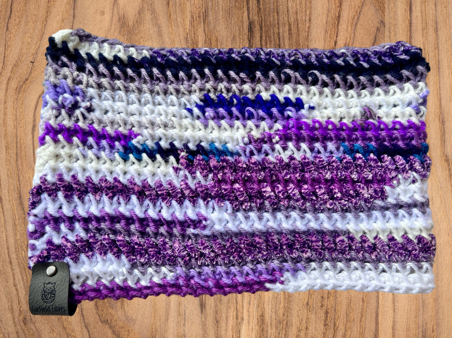 Purple and White Scrap Yarn Crochet Cat Ear Beanie