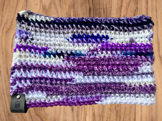 Purple and White Scrap Yarn Crochet Cat Ear Beanie