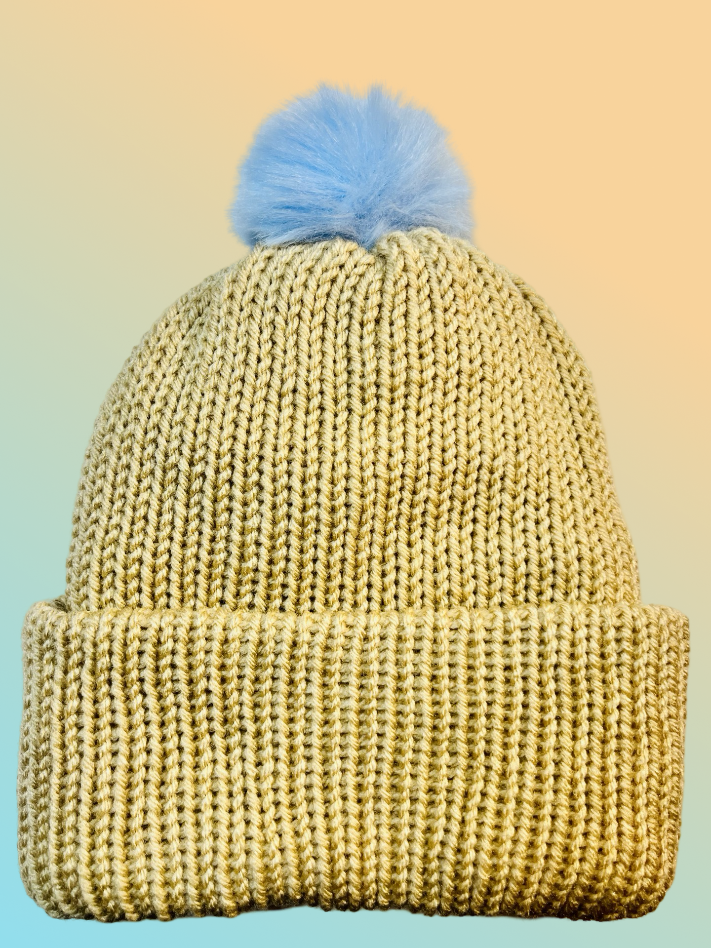 Tan Knit Pom Pom Beanie