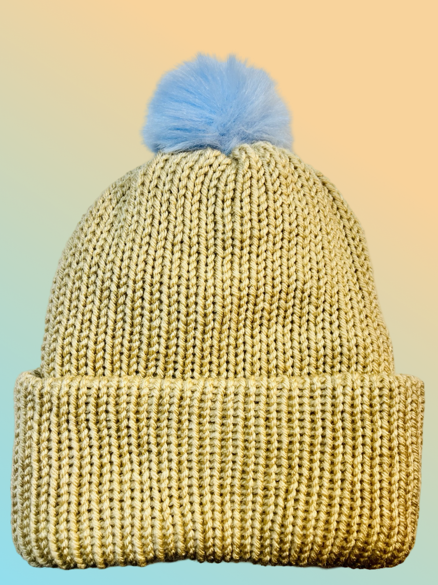 Tan Knit Pom Pom Beanie