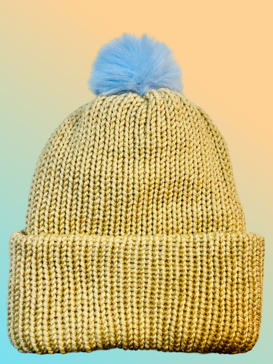 Tan Knit Pom Pom Beanie