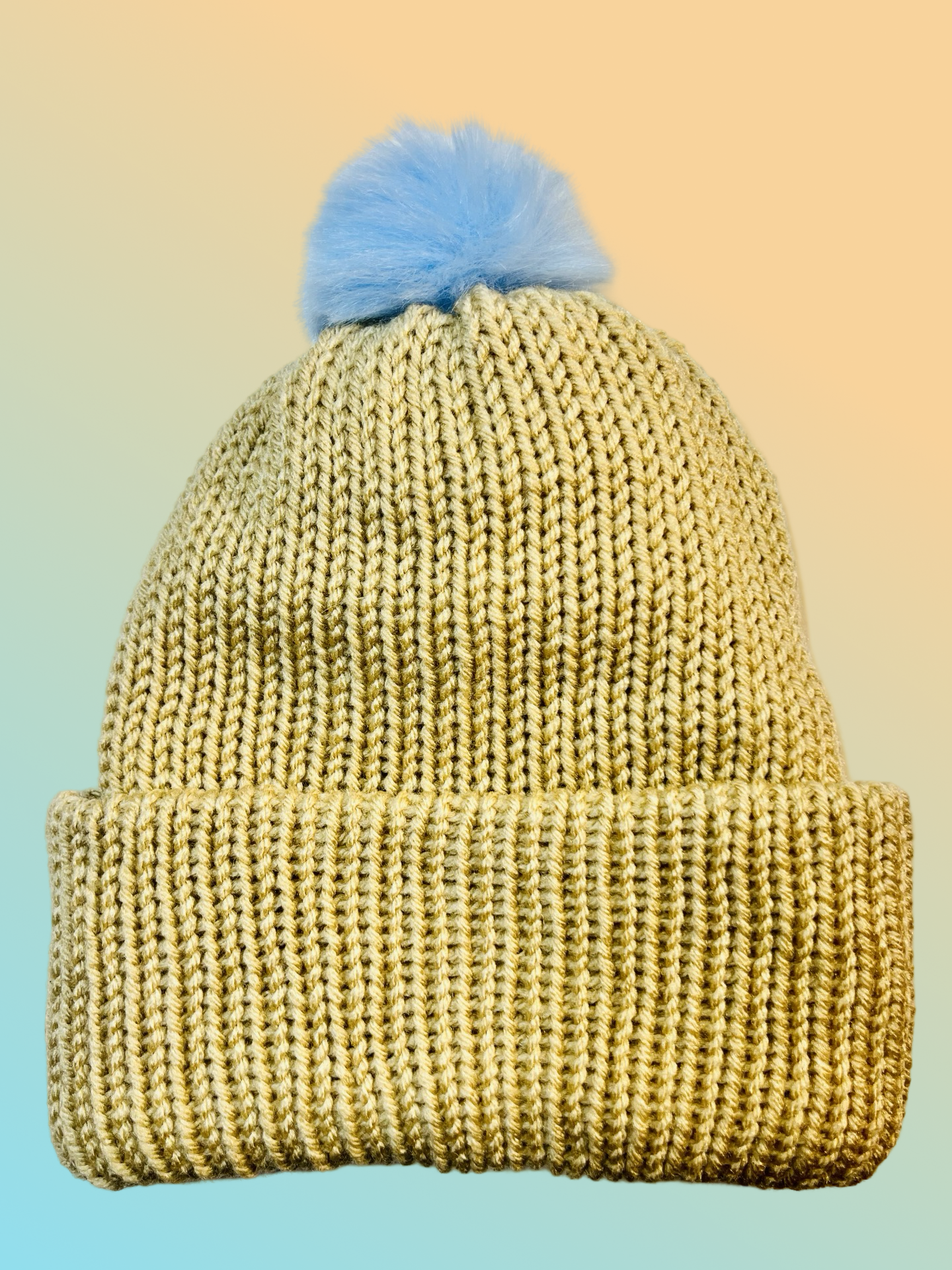 Tan Knit Pom Pom Beanie